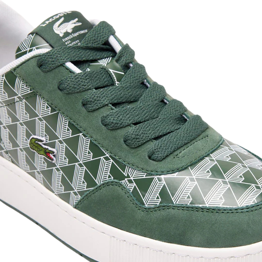 LACOSTE MEN'S ACE CLIP LEATHER MONOGRAM GREEN